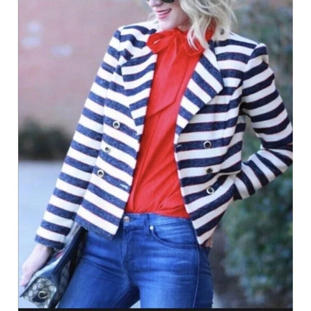 Cabi Women Nautical Striped Double Breasted Long Sleeve Blazer /Jacket Size 6